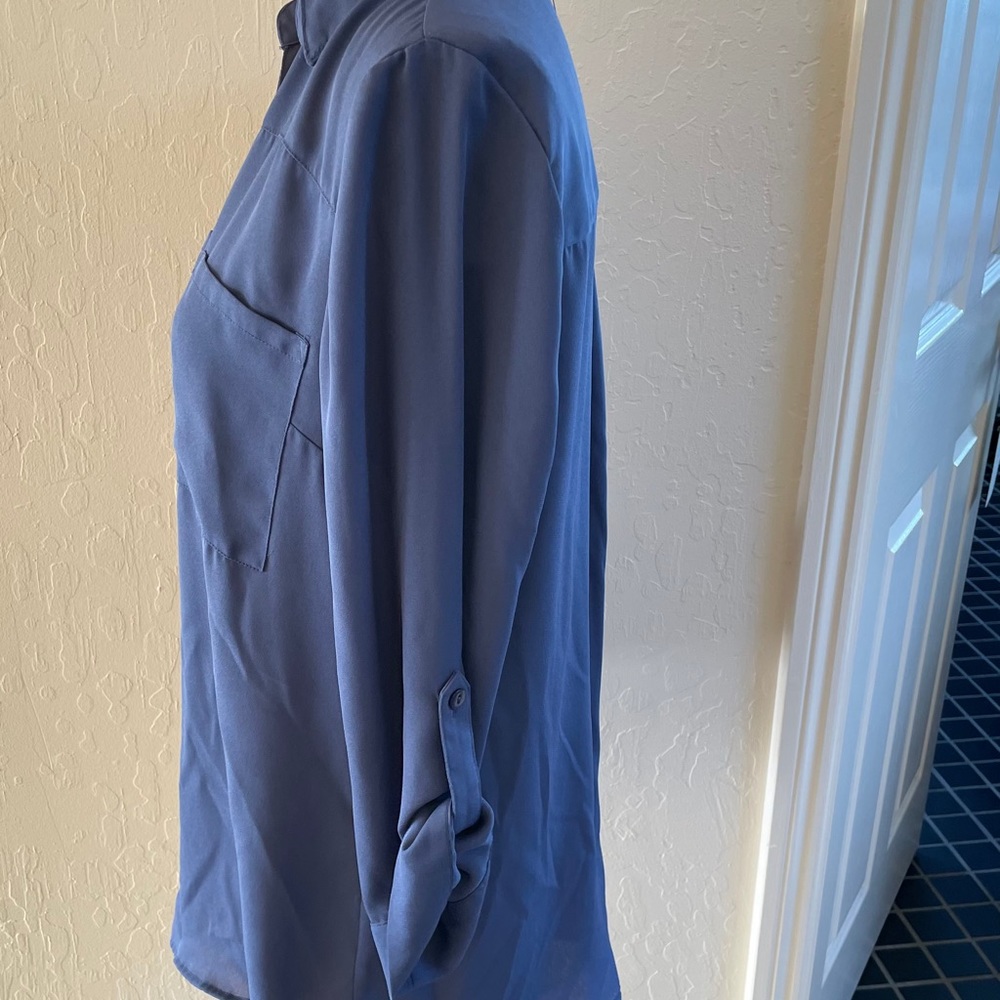 Beautiful Denim Colored Long Sleeve Blouse, Med - Picture 3 of 5